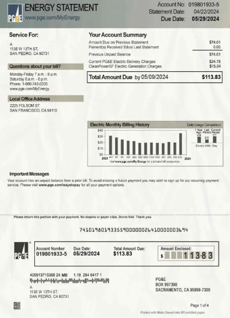 Canada PG&E energy bill in PSD format
